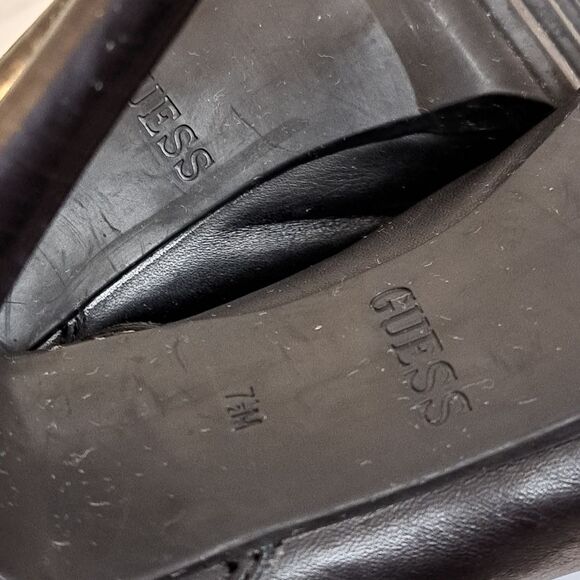 Guess Bieninda Black Leather Peep Toe High Heel Boots Buckle Details 7.5 M - Picture 14 of 15